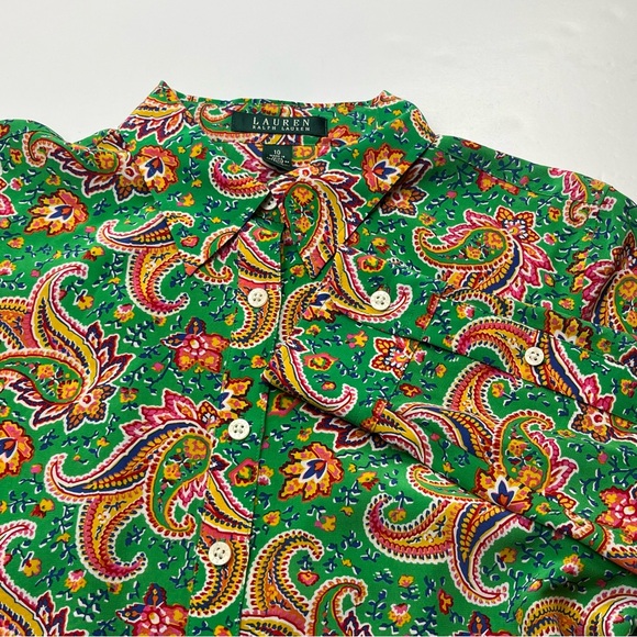 Lauren Ralph Lauren Multicolor Kelly Green Paisley 100% Silk Unlined Dress SZ 10 - Picture 9 of 11
